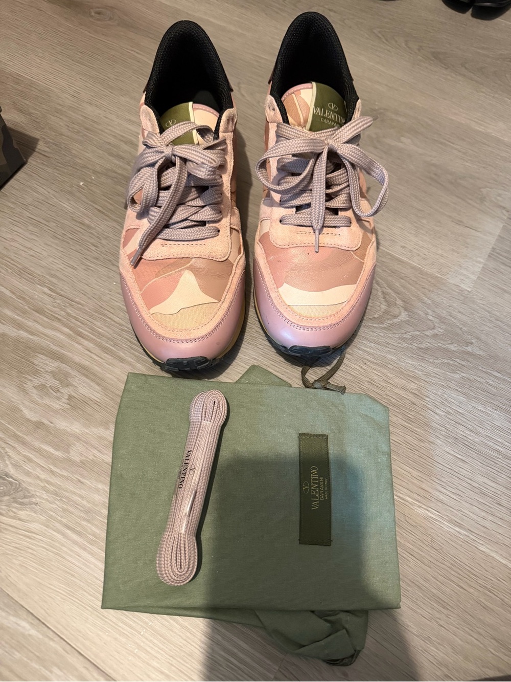 Valentino Garavani Pink and Olive Camouflage Runner Sneakers - Picture 5 of 5